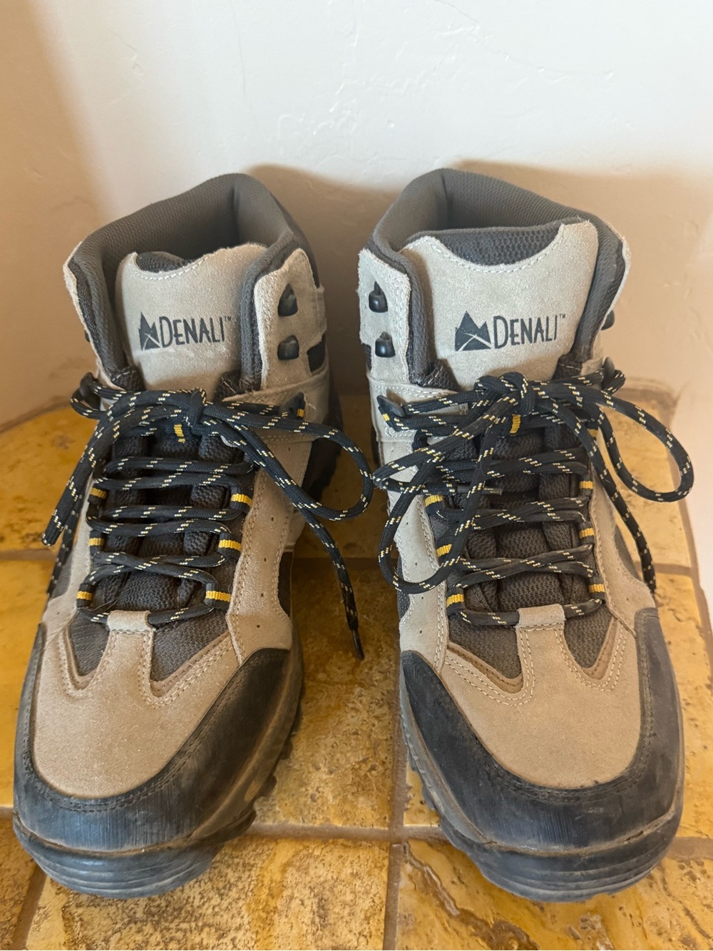 Men’s Denali Gray Hiking Boots with Black & Yellow Accents